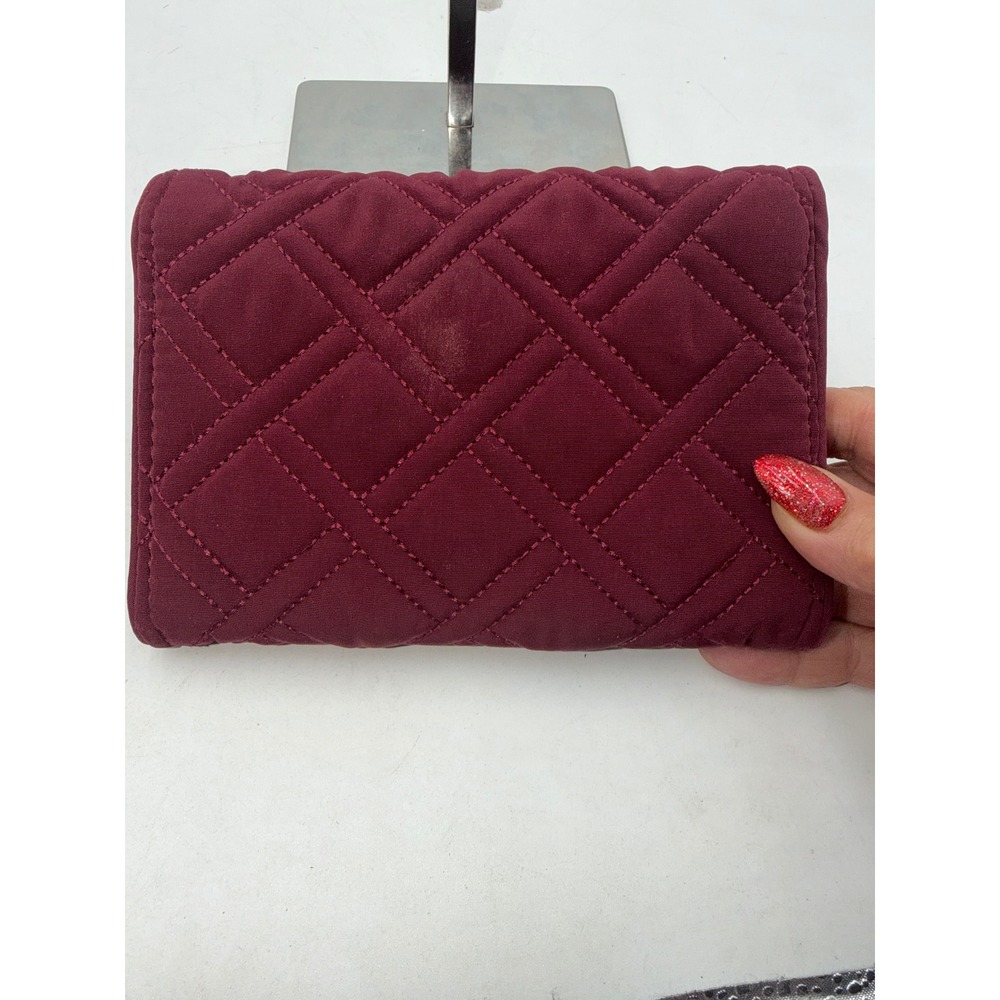 Vera Bradley Burgundy Quilted Microfiber Turn Lock Wallet Clutch Wine Red - Picture 9 of 9